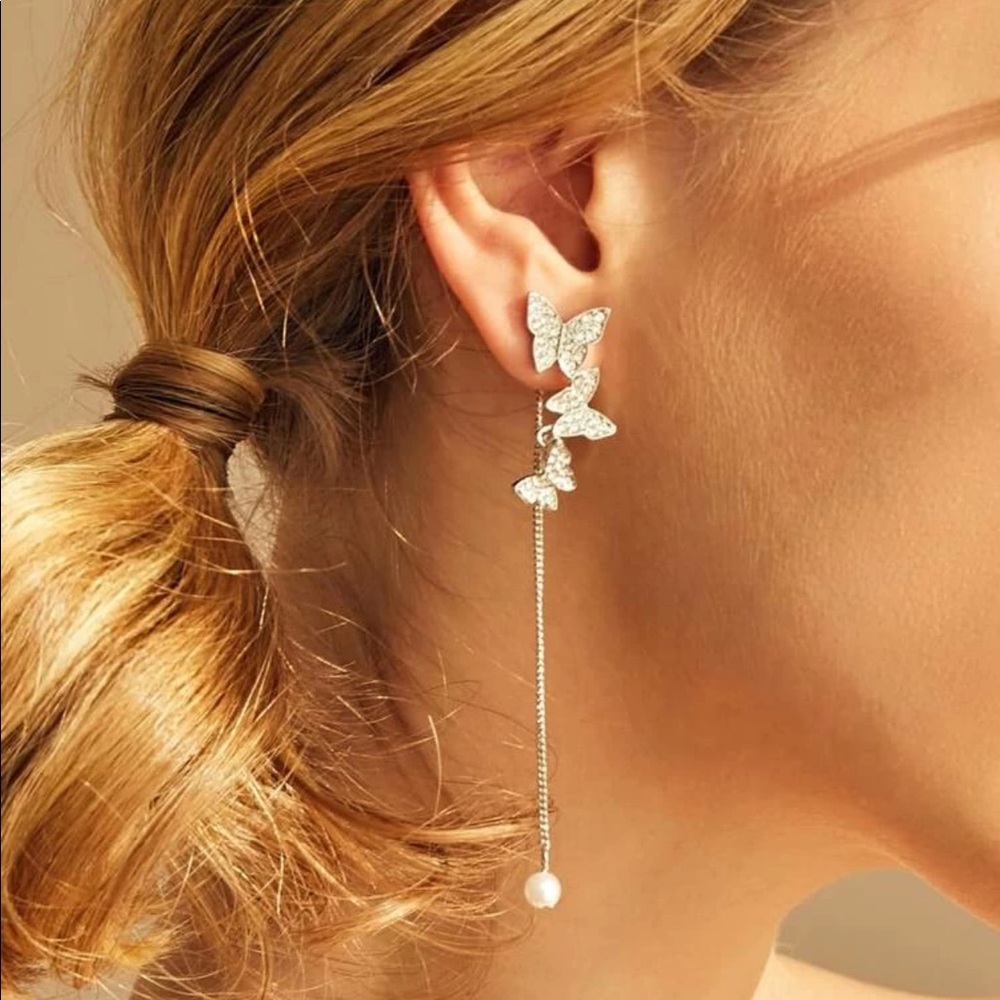 Rhinestone butterfly mismatched earrings